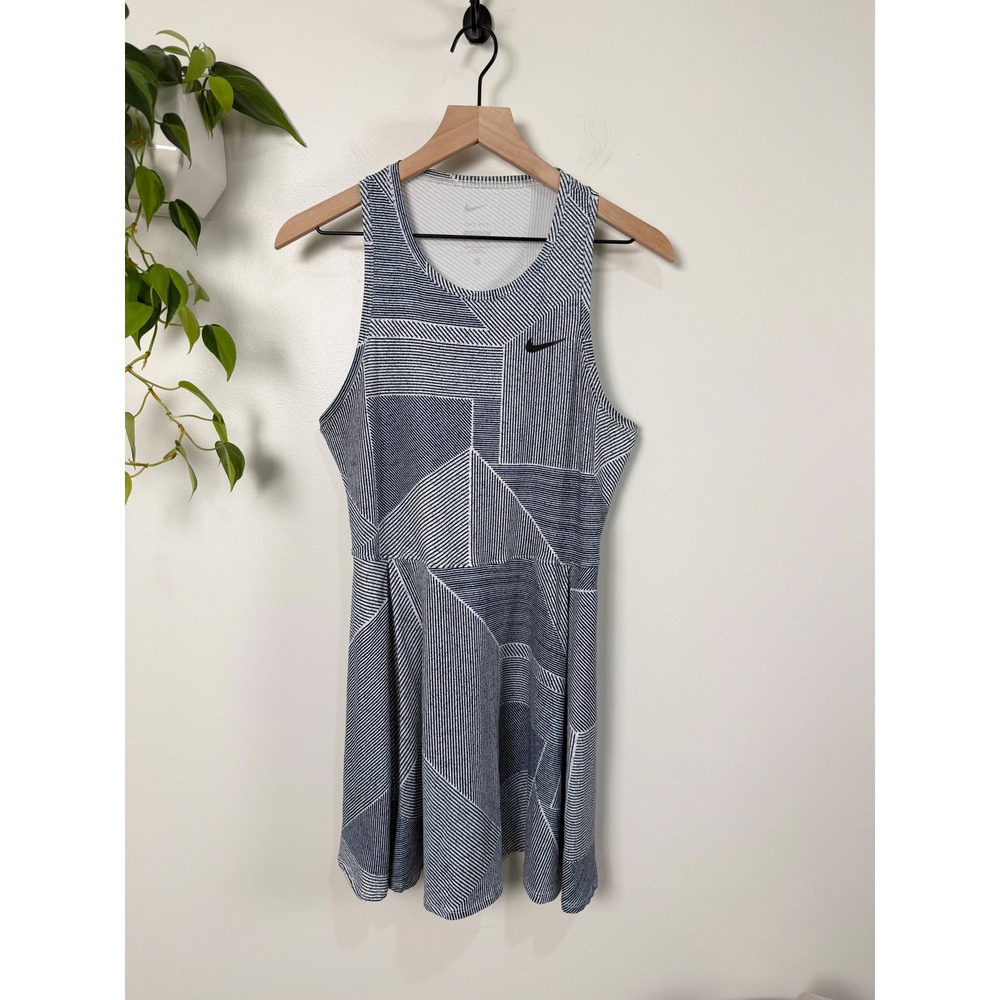 Nike Dri-FIT Slim Fit Dress Womens M Navy White Geometric Racerback Tennis